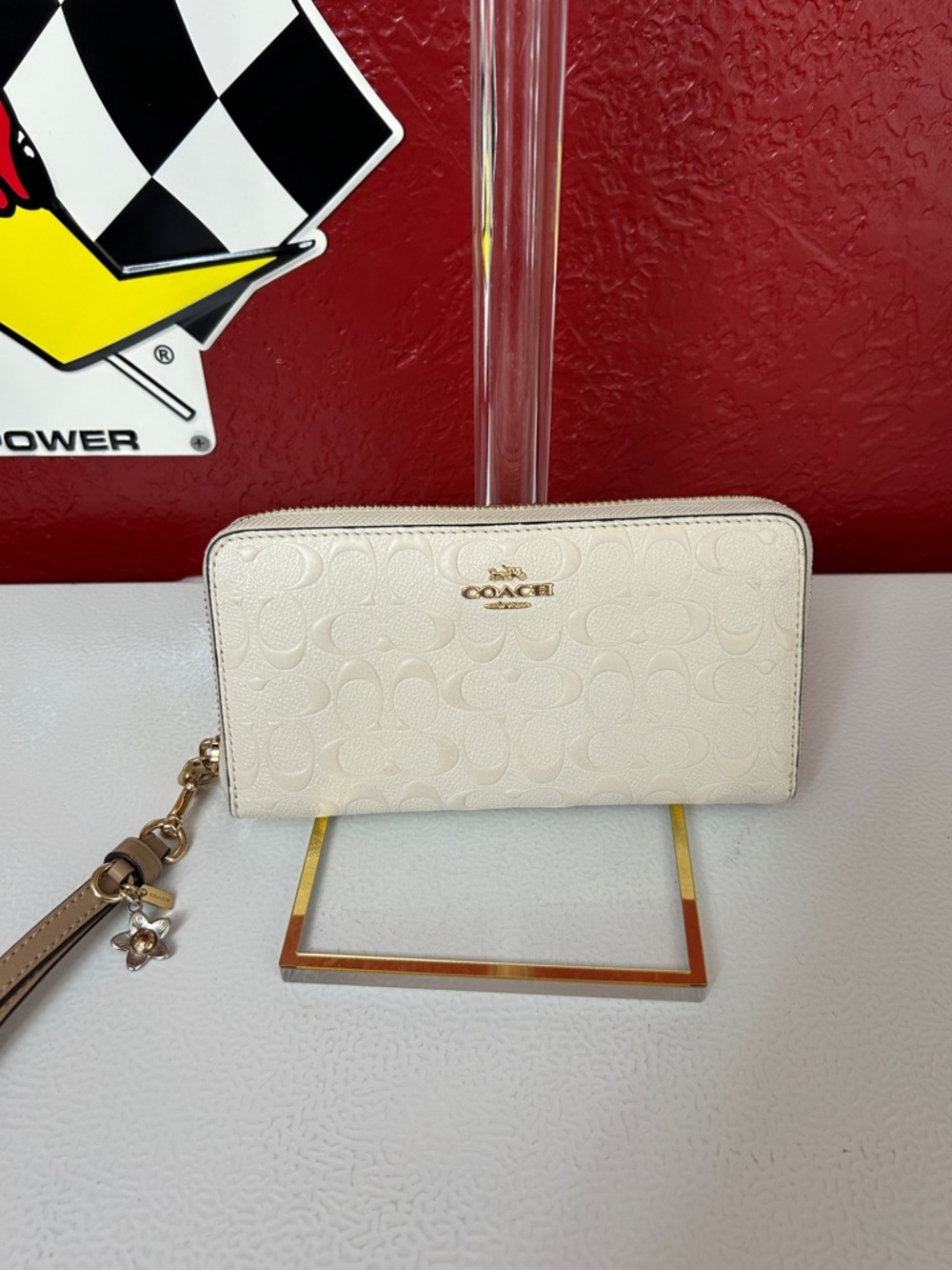 Coach Ivory Signature Zip Around Wallet Wristlet with Charm